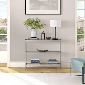 Alexis 36 in. Nickel Standard Rectangle Glass Console Table with Storage