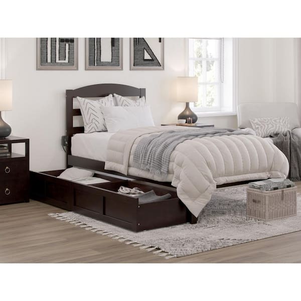 AFI Warren, Solid Wood Platform Bed with Storage Drawers (Set of 2), Twin, Espresso