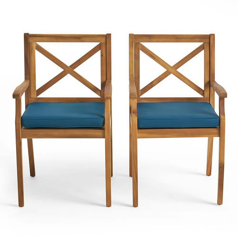 2-Piece Acacia Wood Patio Dining Chairs with Blue Cushions, Outdoor Armchairs for Backyard, Garden, Deck price history on PriceWatchPro