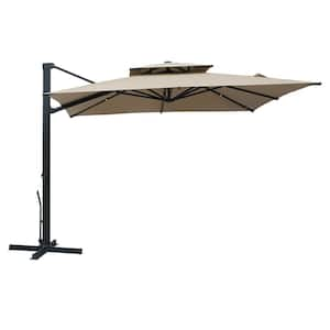 10 ft. x 10 ft. Double Top Cantilever Umbrella Rectangular Crank Market Umbrella Patio Umbrella in Taupe