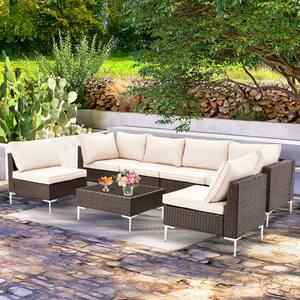 7 Pieces Patio Conversation Set Outdoor Patio PE Rattan Wicker Furniture Sets