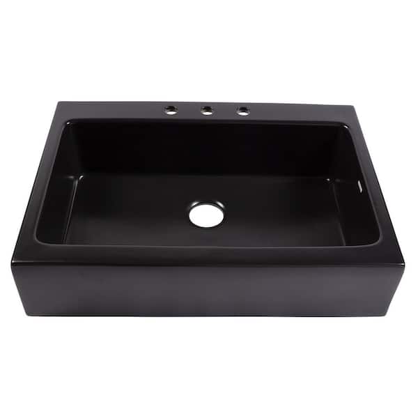 Parker 34 in. 3-Hole Quick-Fit Farmhouse/Apron-Front Drop-In Single Bowl Matte Black Fireclay Kitchen Sink