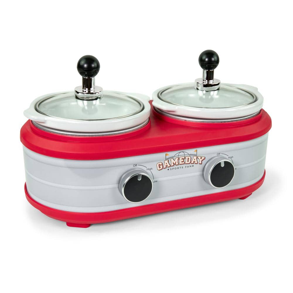 Red and White Stainless Steel Dual Section Slow Cooker