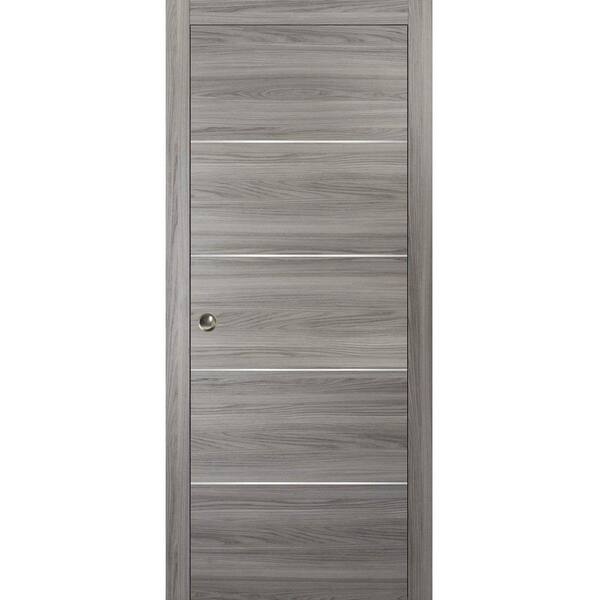 Sartodoors Planum 0020 28 in. x 80 in. Flush Grey Oak Finished WoodSliding door with Single Pocket Hardware