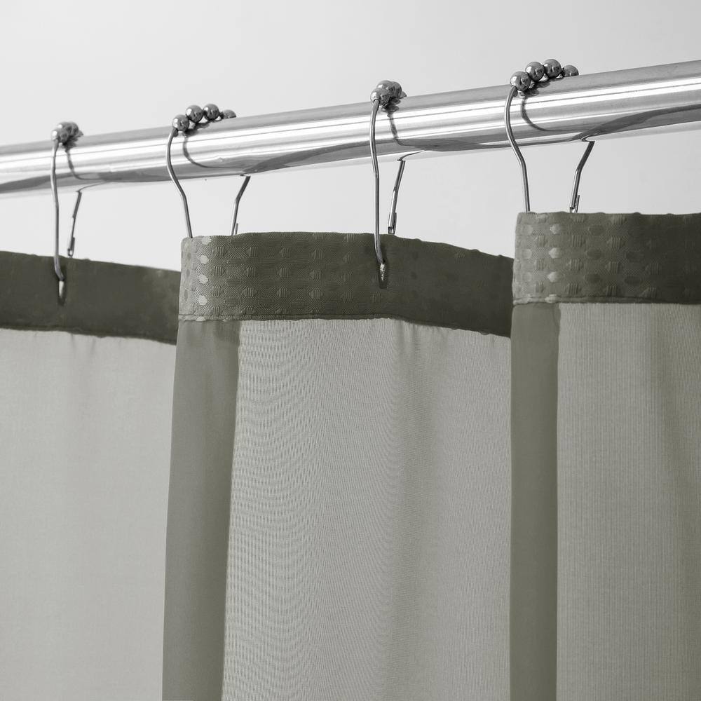 Gray Waffle Weave Fabric Shower Curtain with Detachable Liner