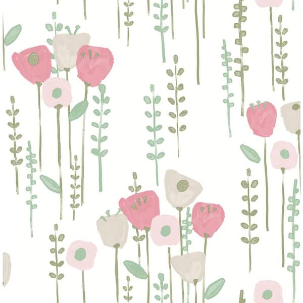 A-Street Prints Mabel Pink Floral Field Wallpaper Sample