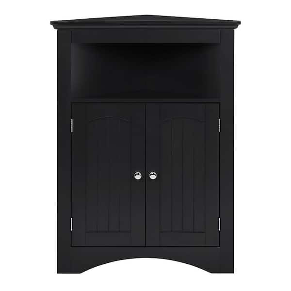 Aoibox 24 in. W x 12 in. D x 32 in. H in Coffee Assembled Floor Corner Cabinet with Doors and Shelves for Bathroom, Kitchen