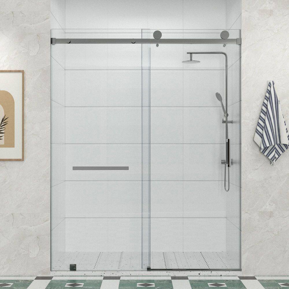 Resa68 to 72 in. W x 76 in. H Frameless Sliding Shower Door in Chrome with Towel Bar and 3/8 in. Clear Glass price history on PriceWatchPro