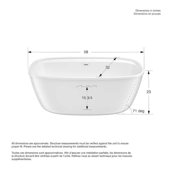 Odetta 58 in. AcrylX Flatbottom Freestanding Bathtub in White with Center Drain