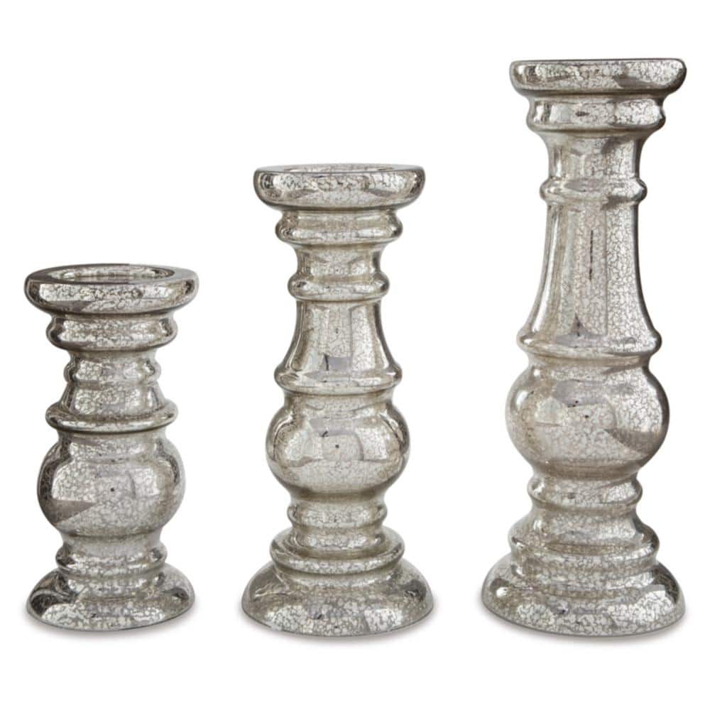 Silver Mercury Glass 15.5" Contemporary Candle Holder Set