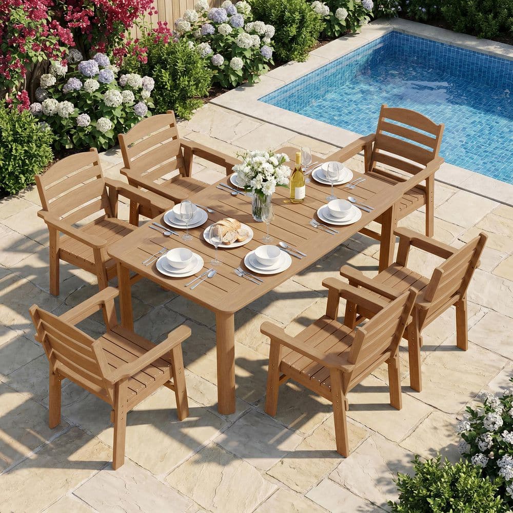 Livewood 7-Piece HDPE Rectangular Outdoor Plastic Dining Set with