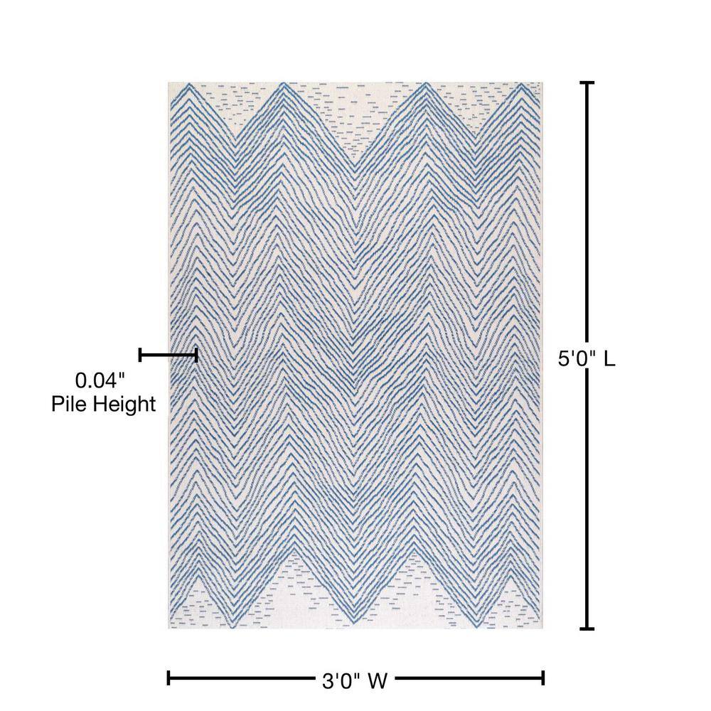 Reversible Chevron Waves Blue Synthetic 3'x5' Indoor/Outdoor Rug