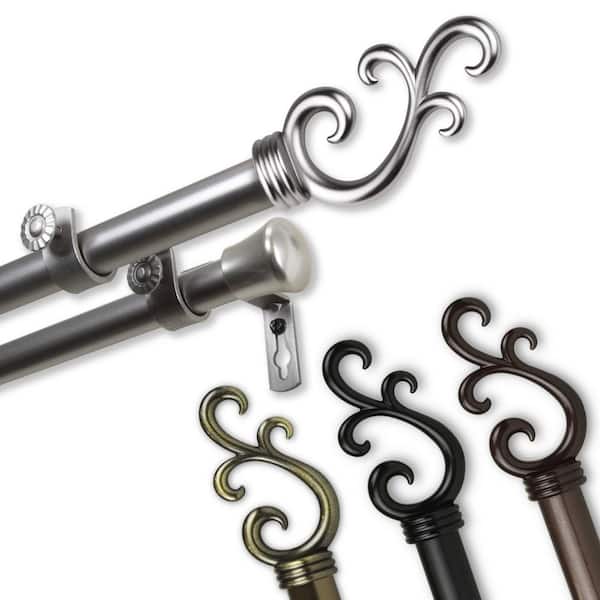 Unbranded 120 in. - 170 in. Adjustable 13/16 in. Carolyn Double Curtain Rod in Satin Nickel