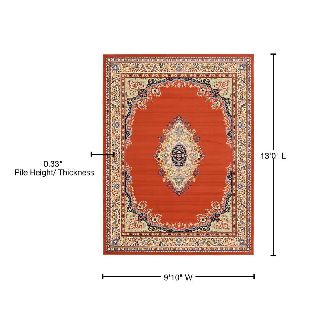 Handmade Rectangular Terracotta Medallion Stain-Resistant Rug, 10x13 ft