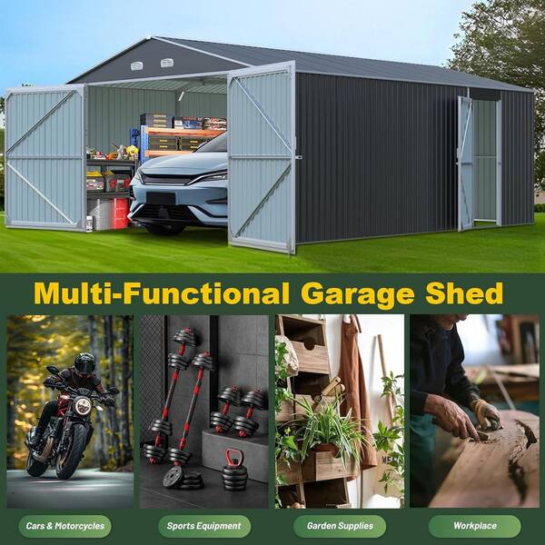 13 ft. W x 20 ft. D Outdoor Metal Storage Shed with 2 Doors and 4