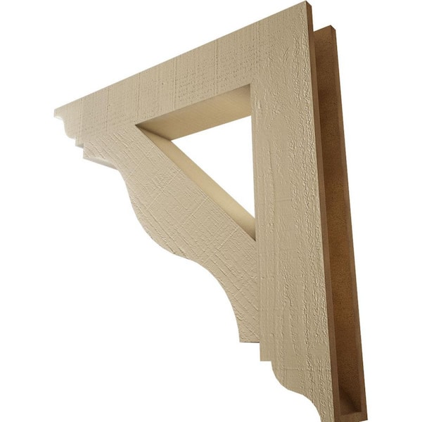 Ekena Millwork 5.5 in. x 32 in. x 32 in. Funston Traditional Rough Cedar Woodgrain Timberthane Polyurethane Bracket, Primed Tan
