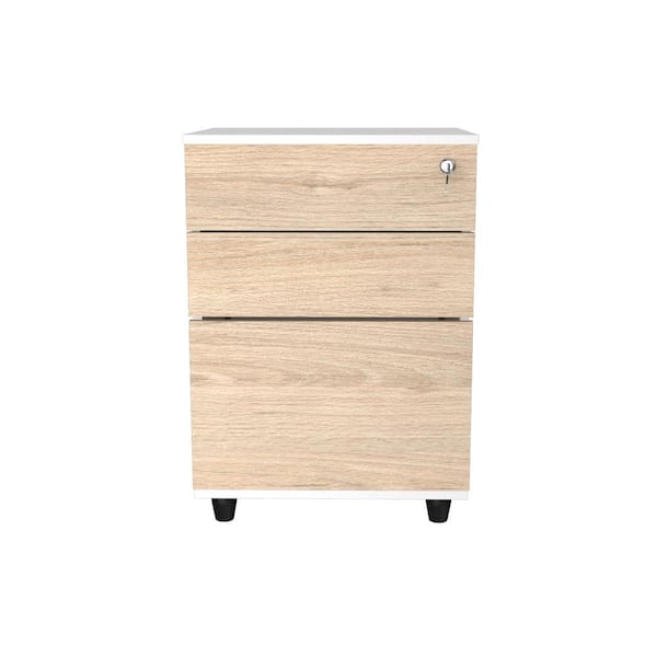 Inval 3-Drawer Sand Oak and White Wood 19.05 in. W Vertical File Cabinet
