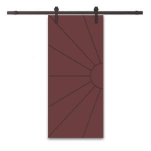 36 in. x 84 in. Maroon Stained Composite MDF Paneled Interior Sliding Barn Door with Hardware Kit