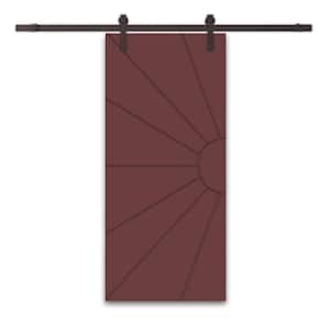 42 in. x 80 in. Maroon Stained Composite MDF Paneled Interior Sliding Barn Door with Hardware Kit