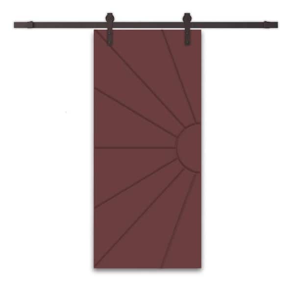 CALHOME 42 in. x 84 in. Maroon Stained Composite MDF Paneled Interior Sliding Barn Door with Hardware Kit
