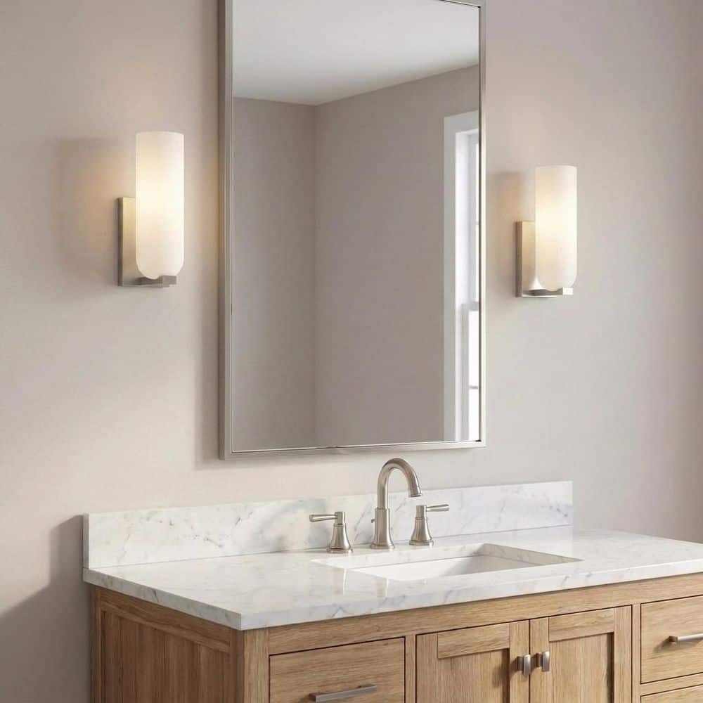 Neblina 4 in. W x 10 in. H 1-Light Brushed Nickel Bathroom Wall Sconce with Etched White Glass Shade, Bulb Included price history on PriceWatchPro