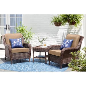 Cambridge Brown Wicker Outdoor Patio Lounge Chair with Sunbrella Beige Tan Cushions