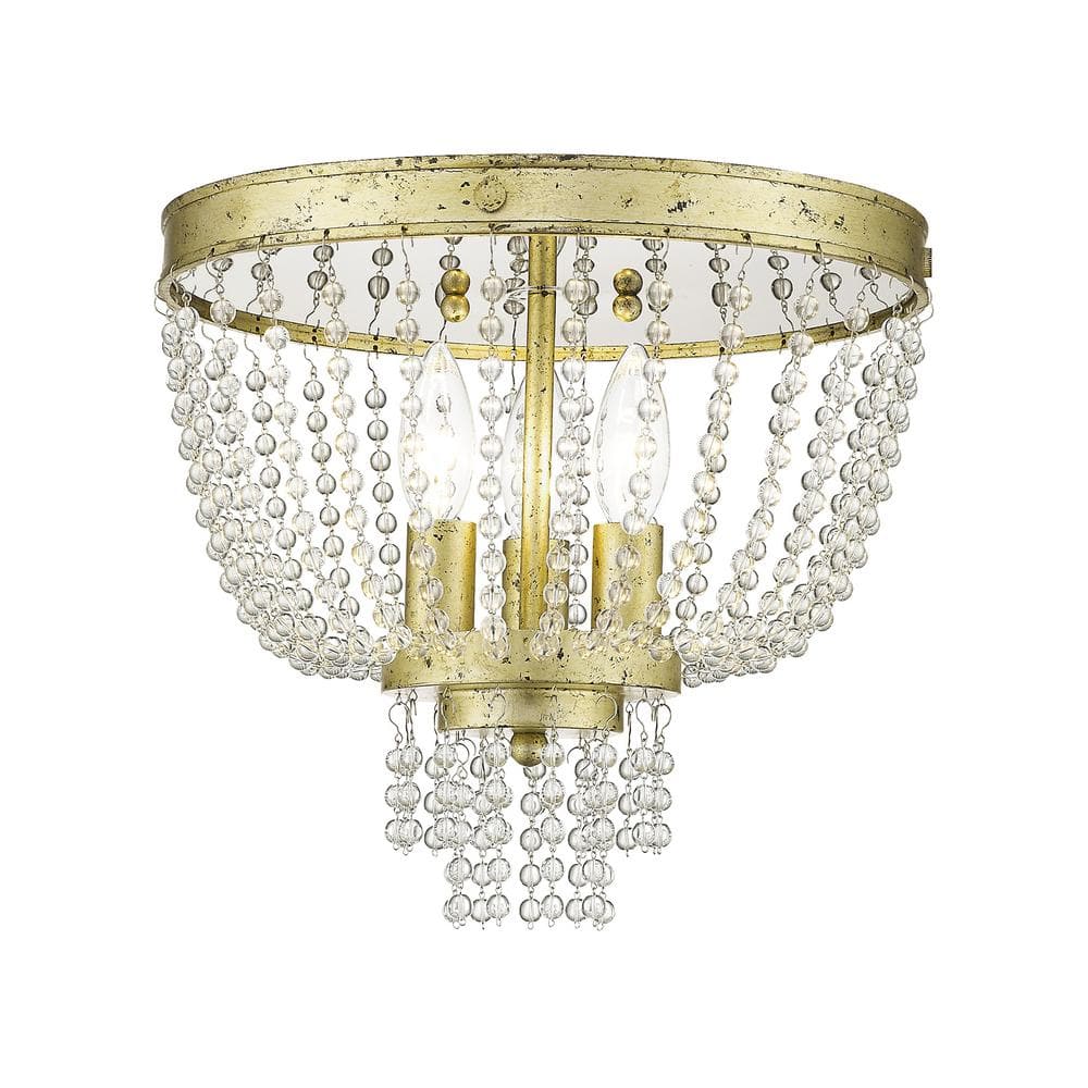 Winter Gold 3-Light Crystal Flush Mount for Indoor/Outdoor