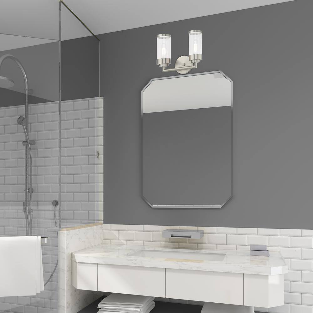 Hillcrest Elegant Brushed Nickel 2-Light Vanity with Clear Glass Shades