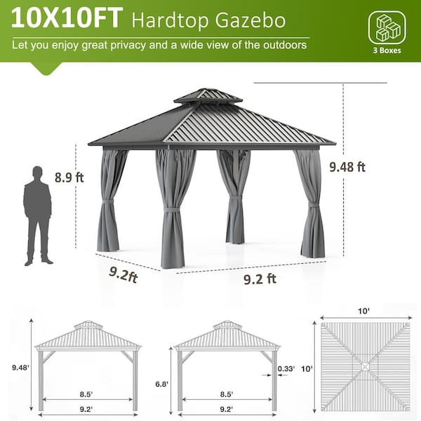 VIWAT 10 ft. x 10 ft. Hardtop Gazebo with Aluminum Frame