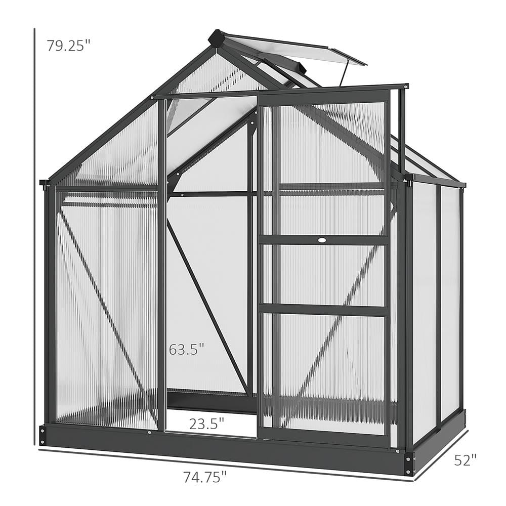 Gray Polycarbonate Walk-In Greenhouse with Sliding Door