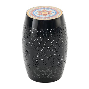 Black Round Ceramic Outdoor Side Table for Indoor and Patio Poolside