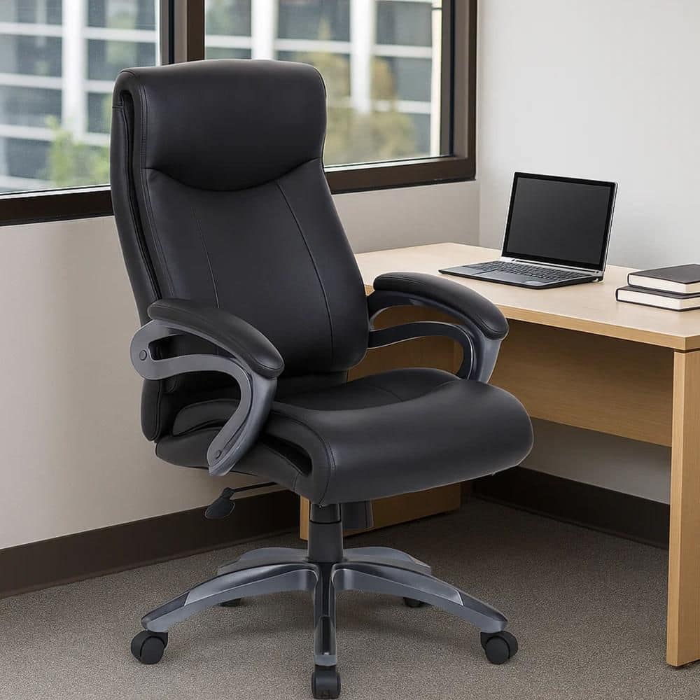 Sian Faux Leather Rolling Office Executive Chair in Black and Dark Gray with Arms