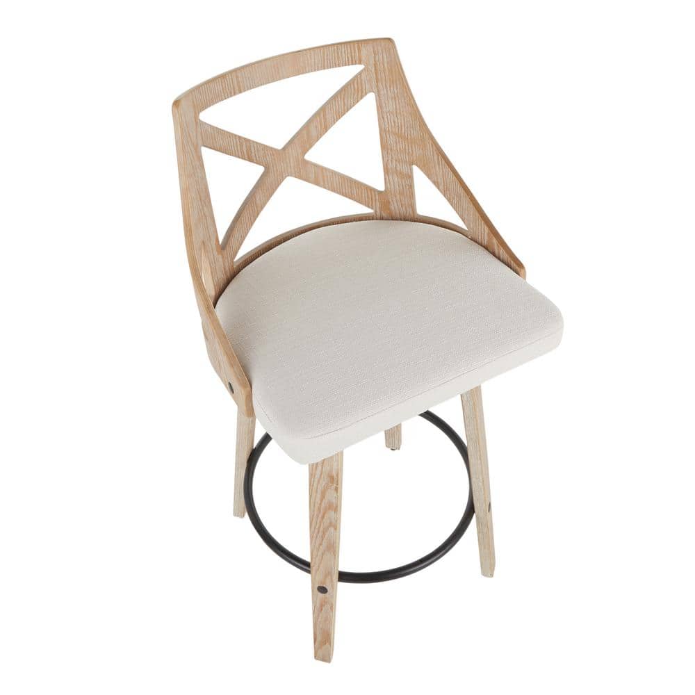 Charlotte Beige Swivel Wood and Metal Counter Stools, Set of 2