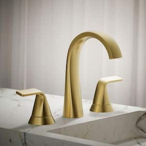 Cursiva 8 in. Widespread Double Handle Bathroom Faucet in Vibrant Brushed Moderne Brass