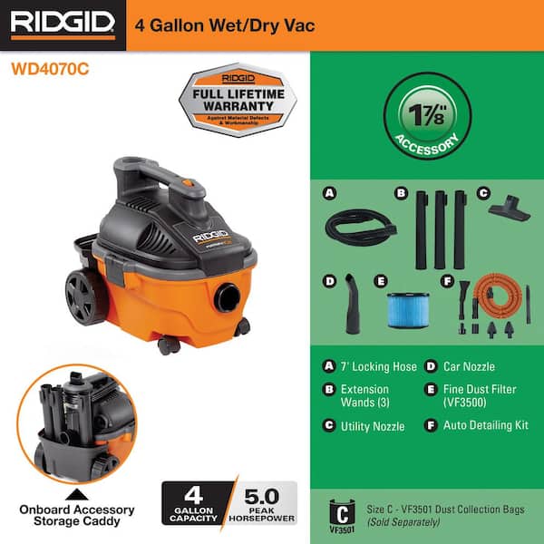 Ridgid Stor-N-Go WD5500 - Vacuum Cleaner - Handheld - Orange 