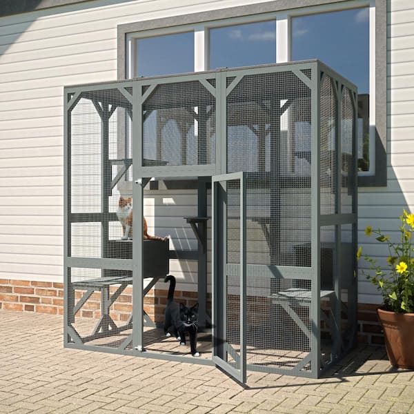 Thanaddo 71 in. Gray Outdoor Large Cat House 5Platform Kitten Cage