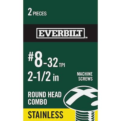 #8-32 x 2-1/2 in. Combo Round Head Stainless Steel Machine Screw (2-Pack)