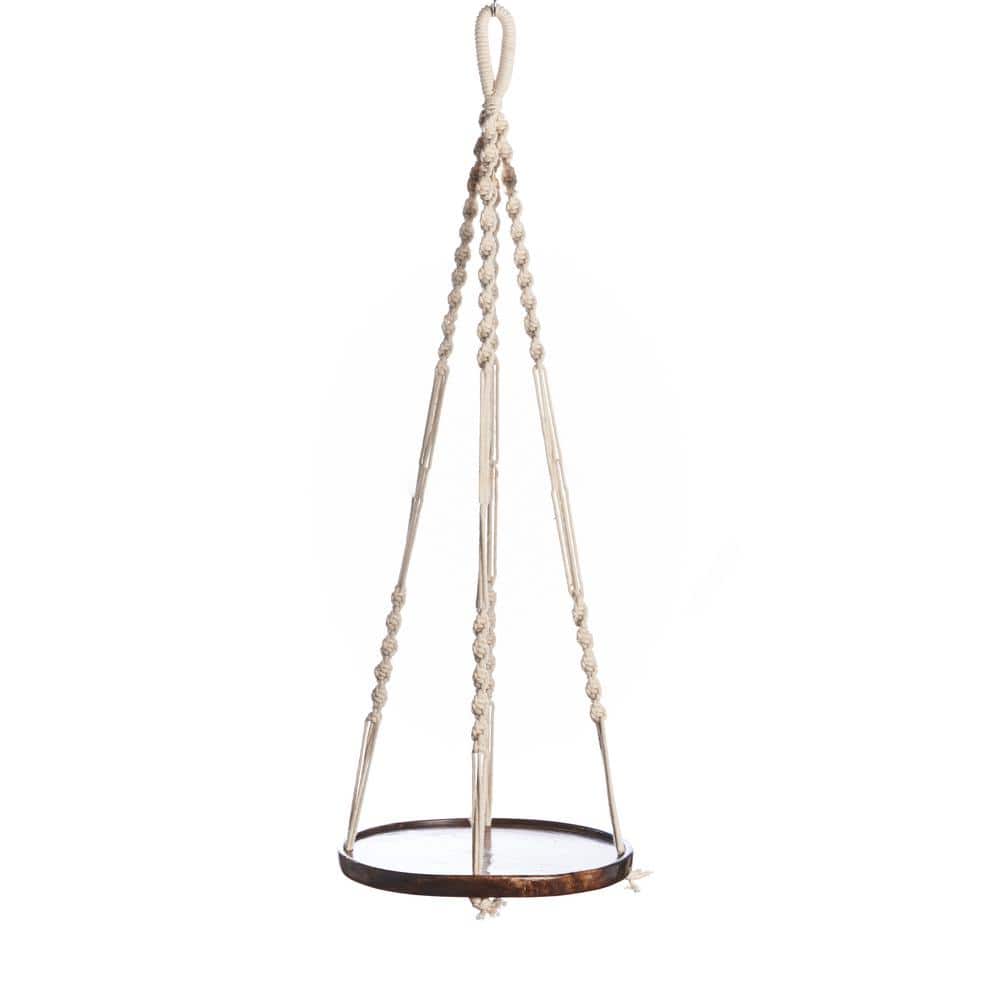 36" Stained Mango Wood Hanging Shelf with Jute Hanger
