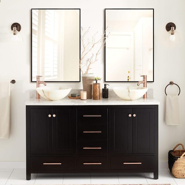 Dovelina Wall Set of 2 Aluminum Slim Frame Bathroom Mirrors Black 24 in. W x 36 in. H Straight Corner Rectangles