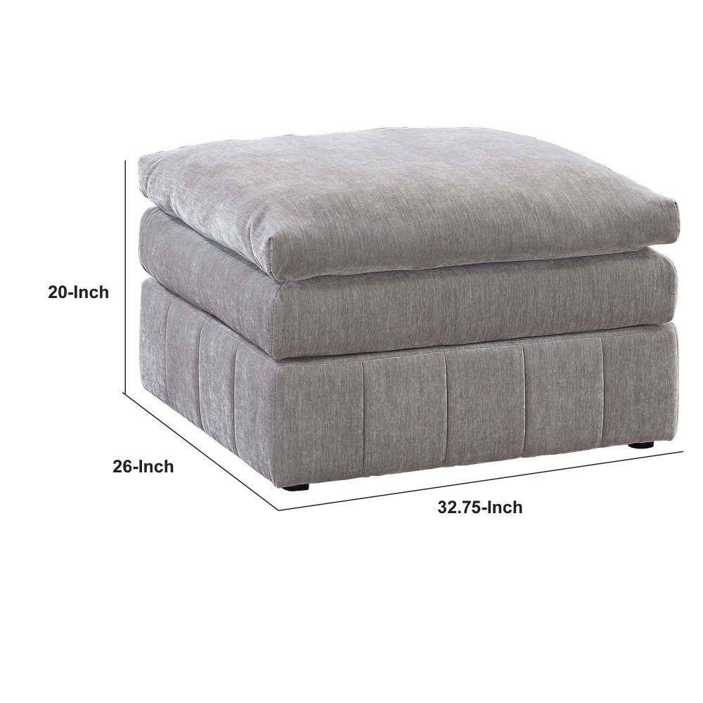 Luna Modular Plush Triple-Layer Cushioned Ottoman, 33" Grey Suede