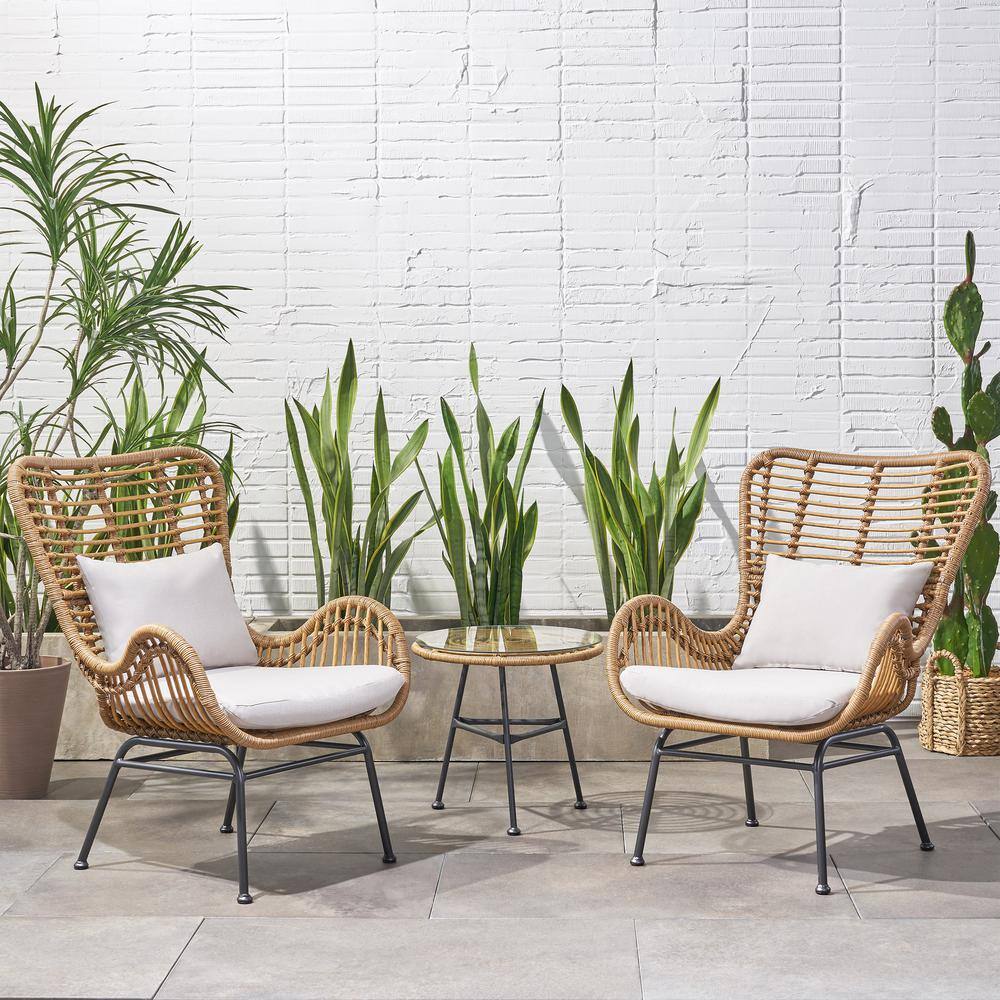 Acuna Light Brown 3-Piece Metal Outdoor Patio Conversation Seating Set with Beige Cushions price history on PriceWatchPro