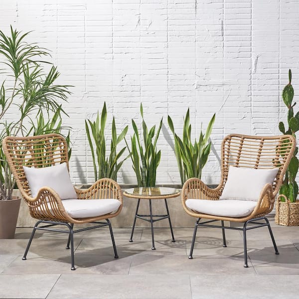 Acuna Light Brown 3-Piece Metal Outdoor Patio Conversation Seating Set with Beige Cushions