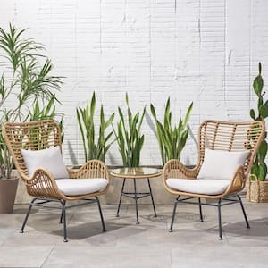 Acuna Light Brown 3-Piece Metal Patio Conversation Seating Set with Beige Cushions