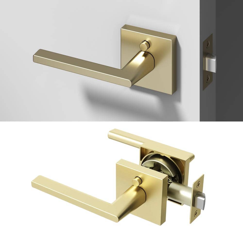 Quadra Metal Brushed Champagne Gold Privacy Bed/Bath Flat Door Handle with Push Button and Square Rosette price history on PriceWatchPro