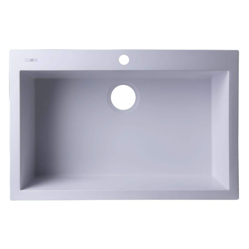 White 30'' Drop-In Single Bowl Granite Kitchen Sink