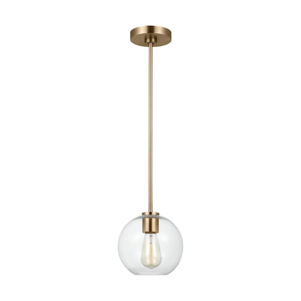 Generation Lighting Orley 1-Light Satin Brass Pendant Light with Clear Glass Globe Shade