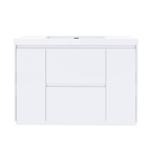 47.24 in. W x 19.69 in. D x 33.46 in. H Freestanding Bath Vanity in White with White Resin Top