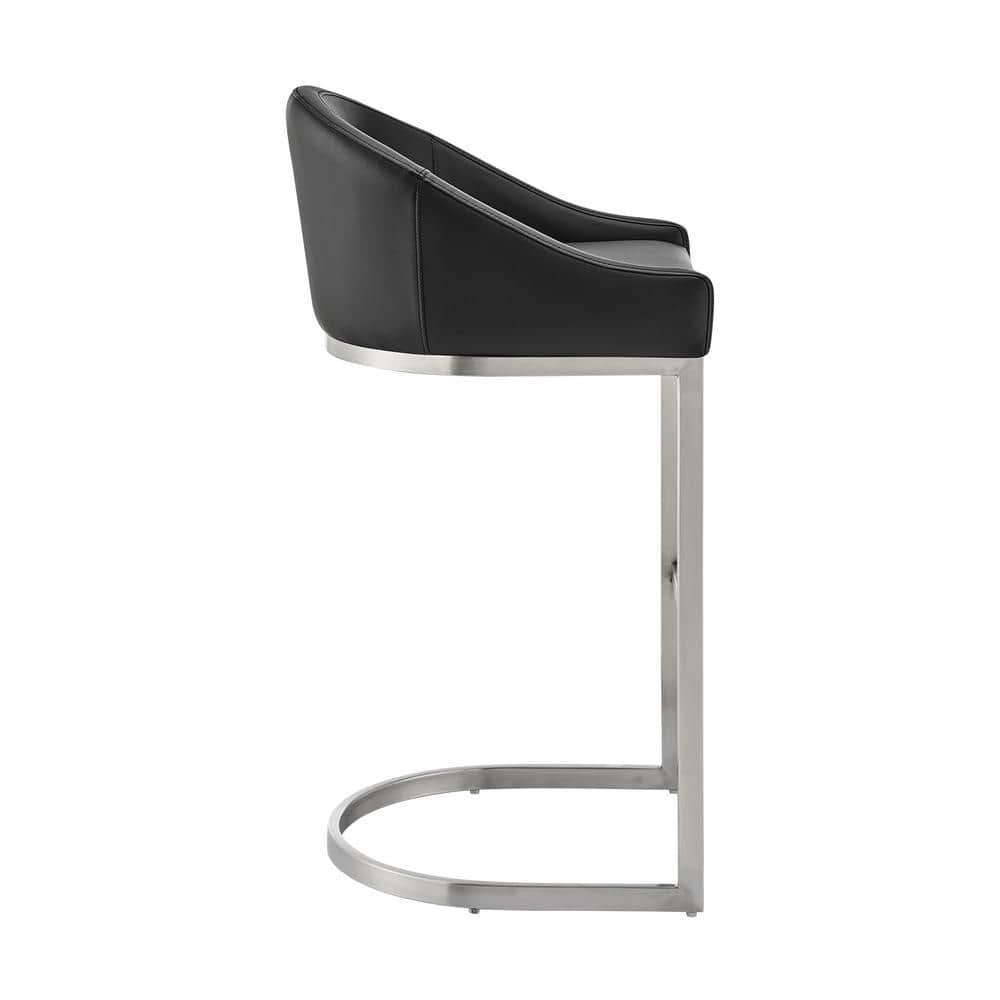 Katherine 30" Black Faux Leather and Chrome Bar Stool