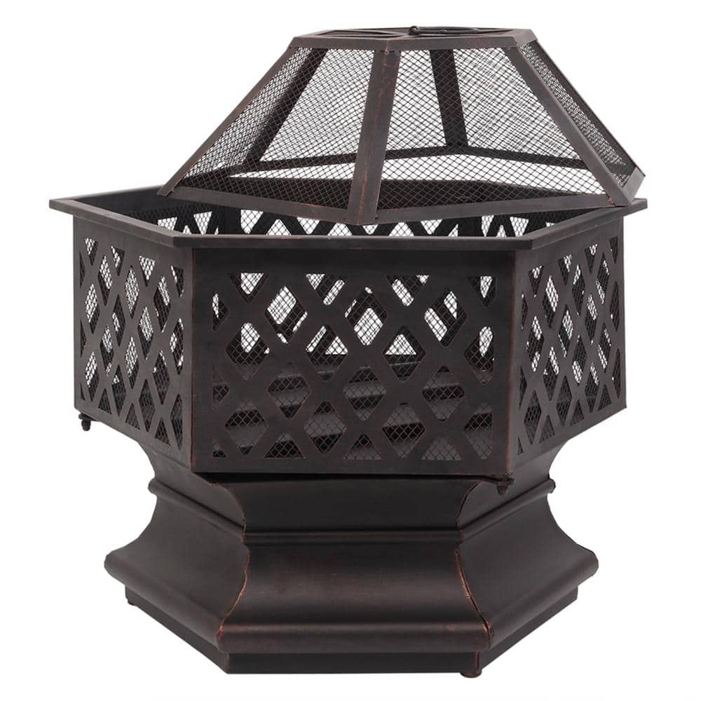 Hexagonal Bronze Iron Wood Burning Outdoor Fire Pit