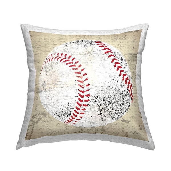 Rustic Baseball Sports Ball Beige Square Outdoor Throw Pillow